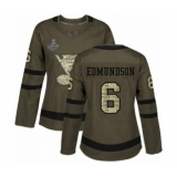 Women's St. Louis Blues #6 Joel Edmundson Authentic Green Salute to Service 2019 Stanley Cup Champions Hockey Jersey
