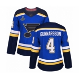 Women's St. Louis Blues #4 Carl Gunnarsson Authentic Royal Blue Home 2019 Stanley Cup Champions Hockey Jersey