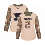 Women's St. Louis Blues #2 Al Macinnis Authentic Camo Veterans Day Practice 2019 Stanley Cup Champions Hockey Jersey