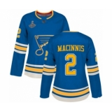 Women's St. Louis Blues #2 Al Macinnis Authentic Navy Blue Alternate 2019 Stanley Cup Champions Hockey Jersey