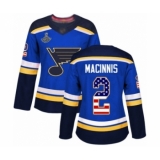 Women's St. Louis Blues #2 Al Macinnis Authentic Blue USA Flag Fashion 2019 Stanley Cup Champions Hockey Jersey