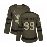 Women's St. Louis Blues #99 Wayne Gretzky Authentic Green Salute to Service 2019 Stanley Cup Champions Hockey Jersey