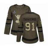 Women's St. Louis Blues #91 Vladimir Tarasenko Authentic Green Salute to Service 2019 Stanley Cup Champions Hockey Jersey