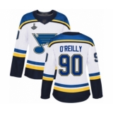 Women's St. Louis Blues #90 Ryan O'Reilly Authentic White Away 2019 Stanley Cup Champions Hockey Jersey