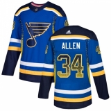 Men's Adidas St. Louis Blues #34 Jake Allen Authentic Blue Drift Fashion NHL Jersey