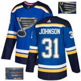 Men's Adidas St. Louis Blues #31 Chad Johnson Authentic Royal Blue Fashion Gold NHL Jersey