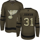 Men's Adidas St. Louis Blues #31 Chad Johnson Authentic Green Salute to Service NHL Jersey