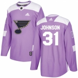 Men's Adidas St. Louis Blues #31 Chad Johnson Authentic Purple Fights Cancer Practice NHL Jersey