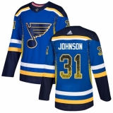 Men's Adidas St. Louis Blues #31 Chad Johnson Authentic Blue Drift Fashion NHL Jersey