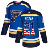 Men's Adidas St. Louis Blues #21 Tyler Bozak Authentic Blue USA Flag Fashion NHL Jersey