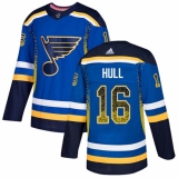 Men's Adidas St. Louis Blues #16 Brett Hull Authentic Blue Drift Fashion NHL Jersey