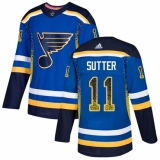 Men's Adidas St. Louis Blues #11 Brian Sutter Authentic Blue Drift Fashion NHL Jersey