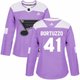 Women's Adidas St. Louis Blues #41 Robert Bortuzzo Authentic Purple Fights Cancer Practice NHL Jersey