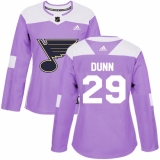 Women's Adidas St. Louis Blues #29 Vince Dunn Authentic Purple Fights Cancer Practice NHL Jersey