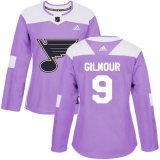Women's Adidas St. Louis Blues #9 Doug Gilmour Authentic Purple Fights Cancer Practice NHL Jersey