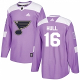 Youth Adidas St. Louis Blues #16 Brett Hull Authentic Purple Fights Cancer Practice NHL Jersey