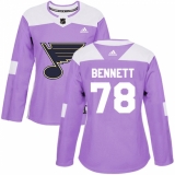 Women's Adidas St. Louis Blues #78 Beau Bennett Authentic Purple Fights Cancer Practice NHL Jersey