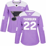 Women's Adidas St. Louis Blues #22 Chris Thorburn Authentic Purple Fights Cancer Practice NHL Jersey
