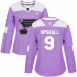 Women's Adidas St. Louis Blues #9 Scottie Upshall Authentic Purple Fights Cancer Practice NHL Jersey