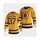 Men's Patrice Bergeron #37 with C patch Bruins Reverse Retro Special Edition yellow Jersey