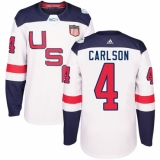 Men's Adidas Team USA #4 John Carlson Premier White Home 2016 World Cup Ice Hockey Jersey