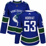 Women's Adidas Vancouver Canucks #53 Bo Horvat Authentic Blue Home NHL Jersey