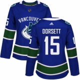 Women's Adidas Vancouver Canucks #15 Derek Dorsett Authentic Blue Home NHL Jersey