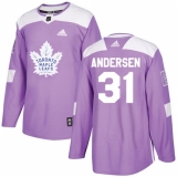Youth Adidas Toronto Maple Leafs #31 Frederik Andersen Authentic Purple Fights Cancer Practice NHL Jersey
