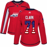 Women's Adidas Washington Capitals #71 Kody Clark Authentic Red USA Flag Fashion NHL Jersey