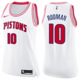 Women's Nike Detroit Pistons #10 Dennis Rodman Swingman White/Pink Fashion NBA Jersey