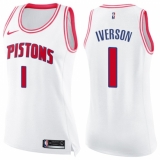 Women's Nike Detroit Pistons #1 Allen Iverson Swingman White/Pink Fashion NBA Jersey