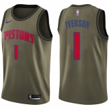 Youth Nike Detroit Pistons #1 Allen Iverson Swingman Green Salute to Service NBA Jersey