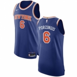 Men's Nike New York Knicks #6 Kristaps Porzingis Authentic Royal Blue NBA Jersey - Icon Edition