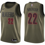 Men's Nike Portland Trail Blazers #22 Clyde Drexler Swingman Green Salute to Service NBA Jersey