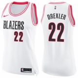 Women's Nike Portland Trail Blazers #22 Clyde Drexler Swingman White/Pink Fashion NBA Jersey