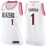 Women's Nike Portland Trail Blazers #1 Evan Turner Swingman White/Pink Fashion NBA Jersey