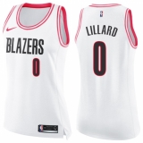 Women's Nike Portland Trail Blazers #0 Damian Lillard Swingman White/Pink Fashion NBA Jersey