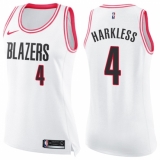 Women's Nike Portland Trail Blazers #4 Moe Harkless Swingman White/Pink Fashion NBA Jersey