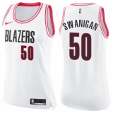 Women's Nike Portland Trail Blazers #50 Caleb Swanigan Swingman White/Pink Fashion NBA Jersey