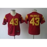 Youth NCAA Trojans #43 Troy Polamalu Red Embroidered Jersey