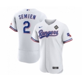 Men's Texas Rangers #2 Marcus Semien White 2023 World Series Flex Base Stitched Baseball Jersey