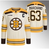 Men's Boston Bruins #63 Brad Marchand Cream With Rapid7 100th Anniversary Stitched Jersey