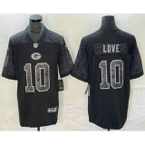 Men's Green Bay Packers #10 Jordan Love Black Reflective Limited Stitched Football Jersey