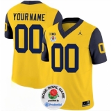 Men's Michigan Wolverines ACTIVE PLAYER Custom 2023 F.U.S.E. Yellow Navy Rose Bowl Patch Stitched Jersey