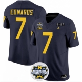 Men's Michigan Wolverines #7 Donovan Edwards 2024 F.U.S.E. Navy National Championship Stitched Jersey