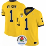 Men's Michigan Wolverines #1 Roman Wilson 2023 F.U.S.E. Yellow Rose Bowl Stitched Jersey