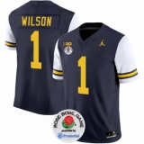 Men's Michigan Wolverines #1 Roman Wilson 2023 F.U.S.E. Navy White Rose Bowl Stitched Jersey