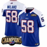 Men's Buffalo Bills #58 Matt Milano Blue White 2023 F.U.S.E. AFC East Champions With 4-star C Football Stitched Jersey