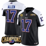 Men's Buffalo Bills #17 Josh Allen Black White 2023 F.U.S.E. AFC East Champions With 4-star C Football Stitched Jersey