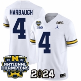 Men's Michigan Wolverines #4 Jim Harbaugh White 2024 F.U.S.E. With 2023 National Champions Stitched Jersey